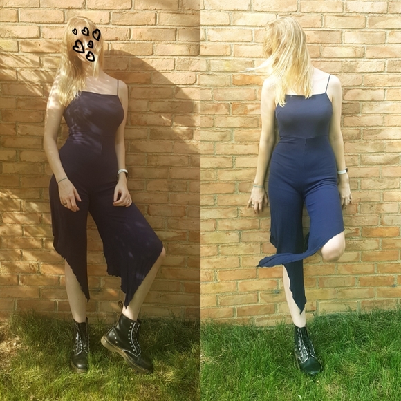 Blue Spaghetti Strap Romper Bodysuit asymmetric - Picture 1 of 5